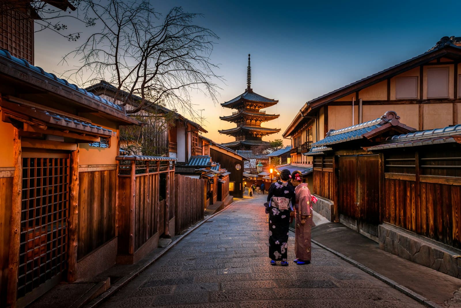 Traditional street in Japan at dusk